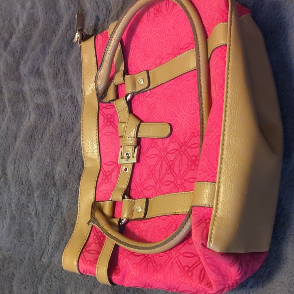 Croft and Barrow Pink and Tan Faux Leather Handbag